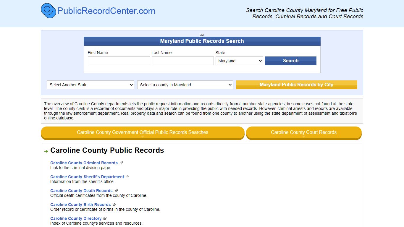Caroline County Maryland Free Public Records - Court Records - Criminal ...