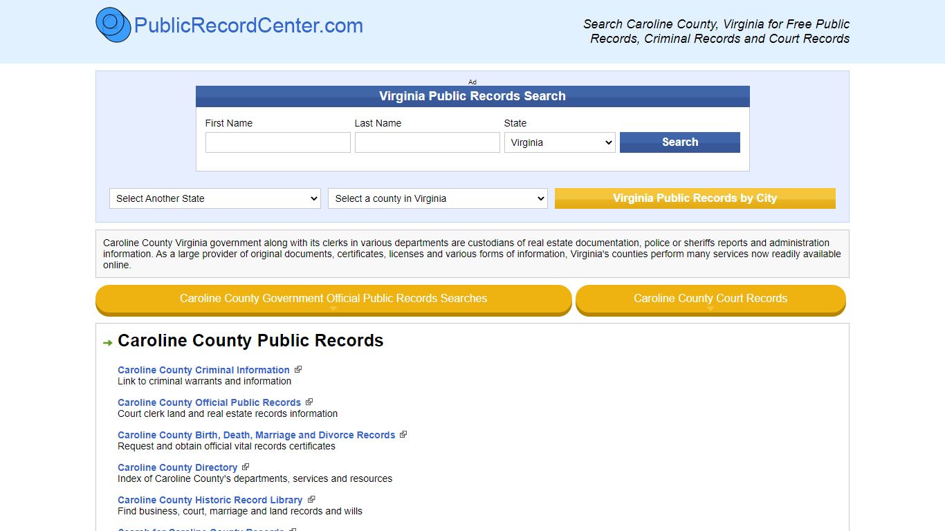 Caroline County Virginia Free Public Records - Court Records - Criminal ...