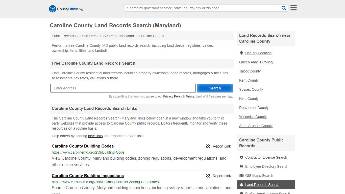 Caroline County Land Records Search (Maryland) - County Office